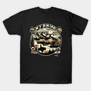 Wild Wyoming: Tetons & Trails - American Vintage Retro style USA State T-Shirt